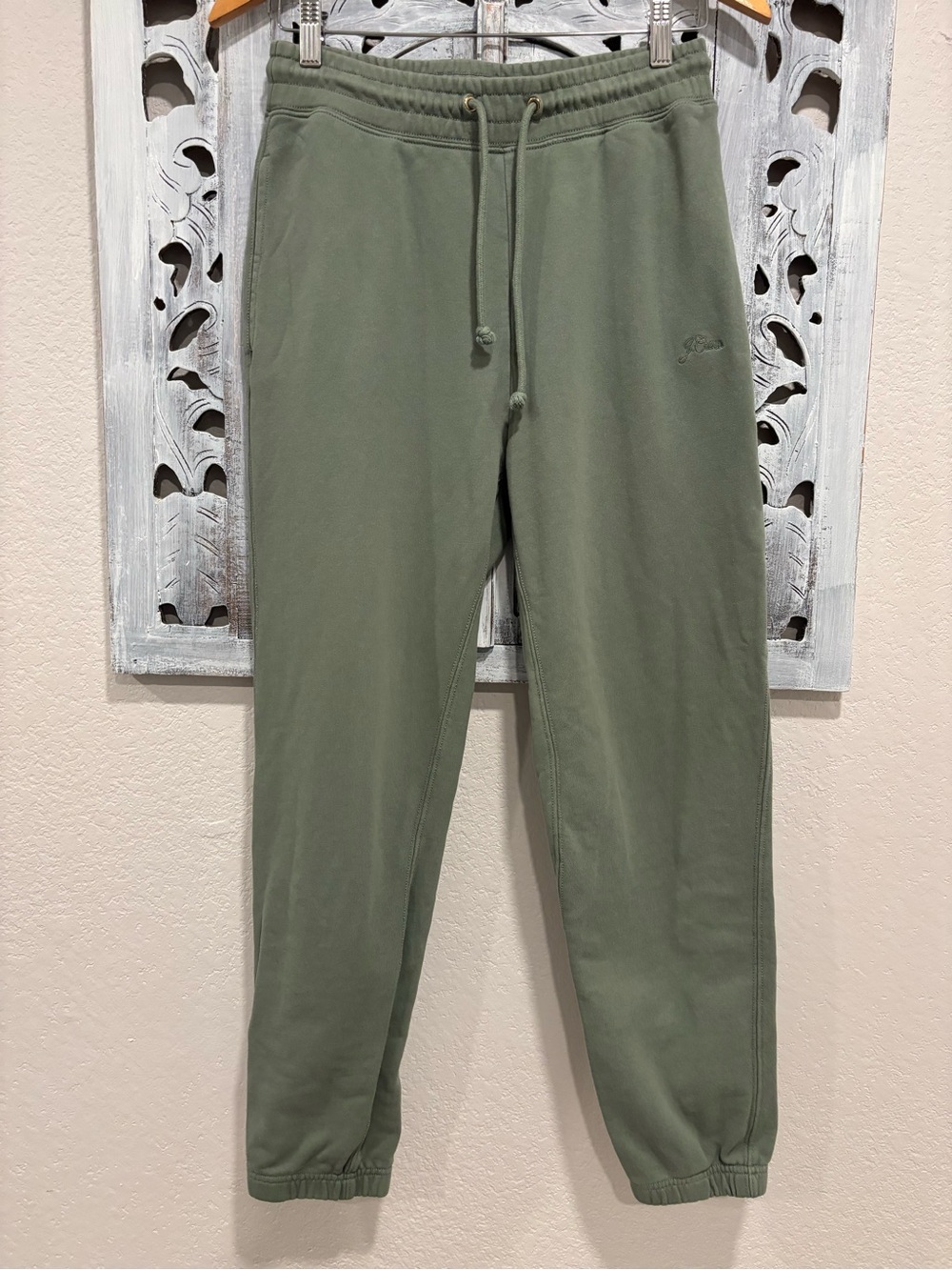 J. Crew University Terry Cotton Sage Green Logo Embroidered Jogger Sweatpants